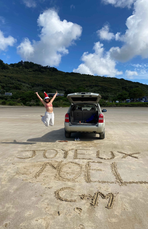 Clem sur la plage pour vous feter un joyeux noel